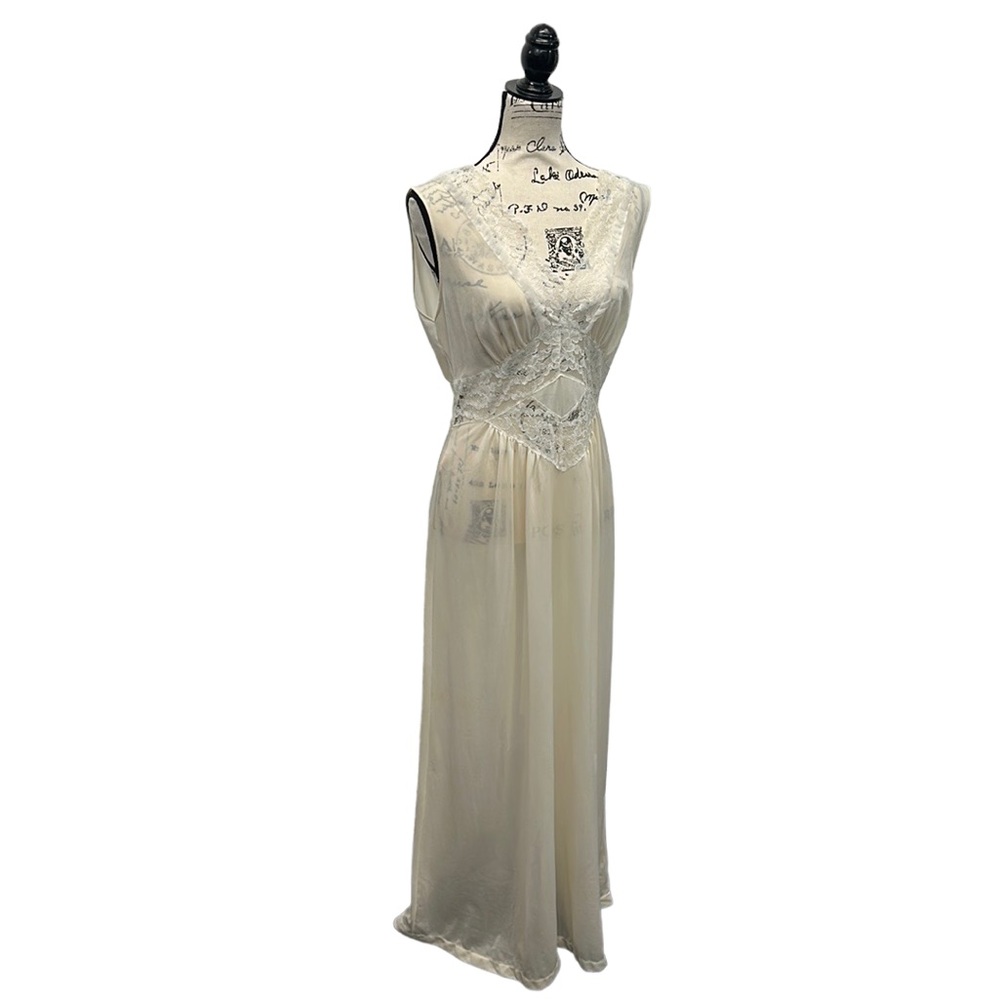 Vintage Gotham Gold Stripe Cream White Peignoir Gown SHEER Nightgown Robe Sz 36 - Picture 4 of 11